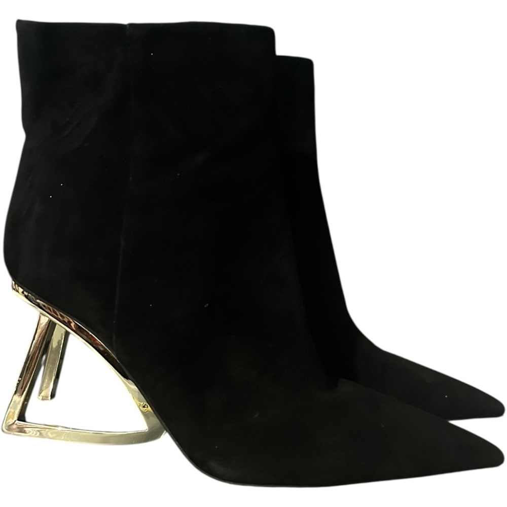 Gianni Bini Harrison Suede Architectural Wedge Booties Black Size 8.5M